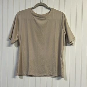 Nine West Soft Spun PXL Neutral Beige Ribbed Short Sleeve T Shirt